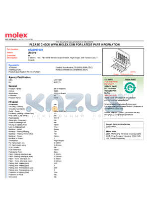 22-05-7078 datasheet - 2.54mm (.100) Pitch KK^ Wire-to-Board Header, Right Angle, with Friction Lock, 7 Circuits