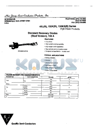 150KR40 datasheet - Standard Recovery Diodes (Stud Version), 150 A