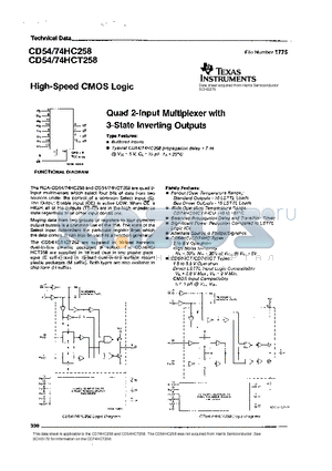CD54HCT258 datasheet - HIGH SPEED CMOS LOGIC