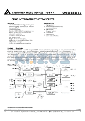 CM8888 datasheet - CMOS INTEGRATED DTMF TRANCEIVER