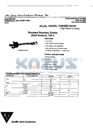 150KSR10 datasheet - Standard Recovery Diodes (Stud Version), 150 A