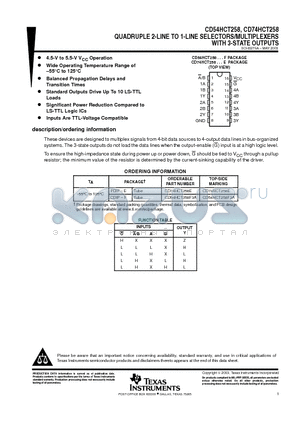 CD54HCT258F3A datasheet - QUADRUPLE 2-LINE TO 1-LINE SELECTORS/MULTIPLEXERS WITH 3-STATE OUTPUTS