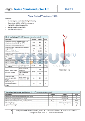 150NT datasheet - Phase Control Thyristors, 150A