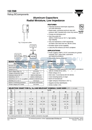 150RMI datasheet - Aluminum Capacitors Radial Miniature, Low Impedance