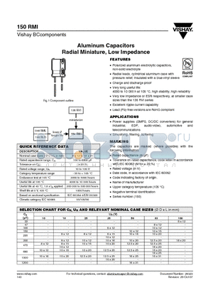 150RMI datasheet - Aluminum Capacitors Radial Miniature, Low Impedance