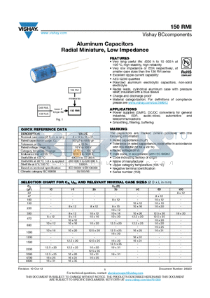 150RMI datasheet - Aluminum Capacitors Radial Miniature, Low Impedance