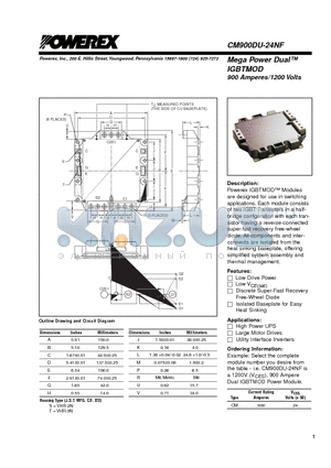 CM900DU-24NF datasheet - Mega Power Dual IGBTMOD 900 Amperes/1200 Volts