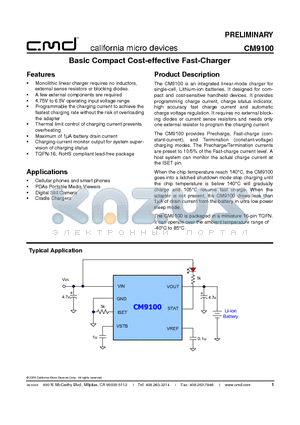 CM9100 datasheet - Basic Compact Cost-effective Fast-Charger