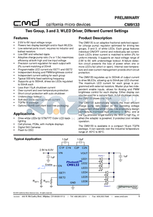 CM9133-01QE datasheet - Two Group, 3 and 3, WLED Driver, Different Current Settings