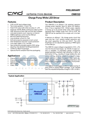 CM9153-01DE datasheet - Charge Pump White LED Driver