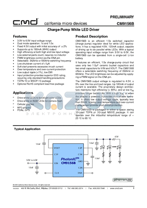 CM9156B datasheet - Charge-Pump White LED Driver