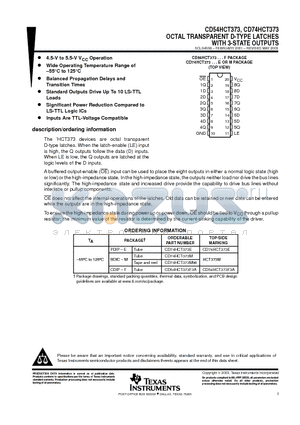 CD54HCT373 datasheet - OCTAL TRANSPARENT D-TYPE LATCHES WITH 3-STATE OUTPUTS