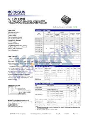 D050505T-2W datasheet - TWIN OUTPUT ULTRAMINIATURE SMD PACKAGE