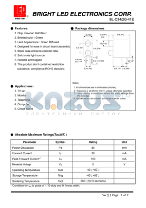 BL-C34-2G-41E datasheet - Designed for ease in circuit board assembly