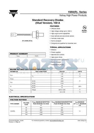 150UR80DL datasheet - Standard Recovery Diodes (Stud Version), 150 A