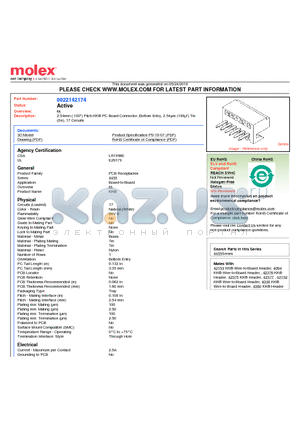 22-14-2174 datasheet - 2.54mm (.100) Pitch KK^ PC Board Connector, Bottom Entry, 2.54lm (100l) Tin (Sn), 17 Circuits