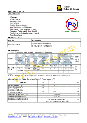 BL-CR15AR2G3 datasheet - LED LAMP CLUSTER