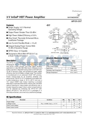 AP131-317 datasheet - 3 V InGaP HBT Power Amplifier