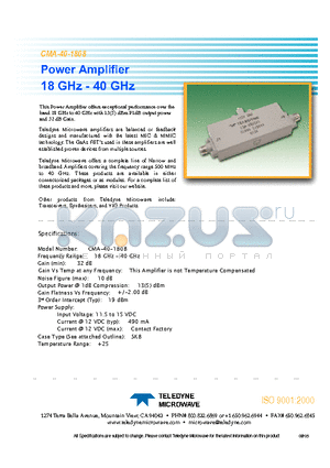 CMA-40-1808 datasheet - Power Amplifier 18 GHz - 40 GHz