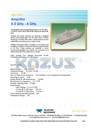 CMA-4-0503 datasheet - Amplifier 0.5 GHz - 4 GHz