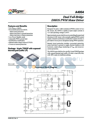 A4954 datasheet - Dual Full-Bridge DMOS PWM Motor Driver