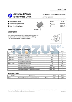 AP1333U datasheet - P-CHANNEL ENHANCEMENT MODE POWER MOSFET