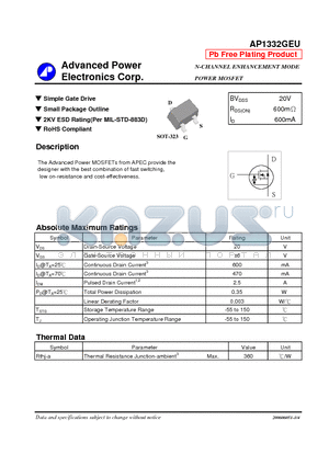 AP1332GEU datasheet - N-CHANNEL ENHANCEMENT MODE POWER MOSFET