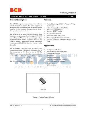 AZ809ANLTR-E1 datasheet - 3-PIN MICROPROCESSOR RESET CIRCUIT