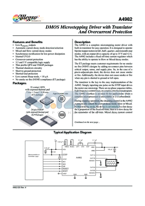 A4982 datasheet - DMOS Microstepping Driver with Translator And Overcurrent Protection