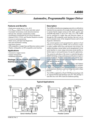 A4980KLP-T datasheet - The A4980 is a flexible microstepping motor driver with built-in translator for easy operation.