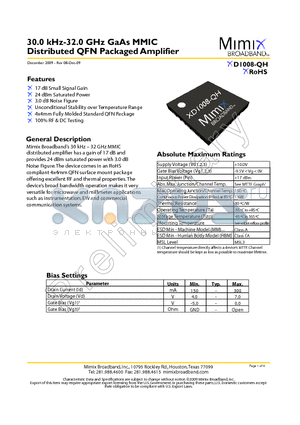 D1008-QH datasheet - 30.0 kHz-32.0 GHz GaAs MMIC