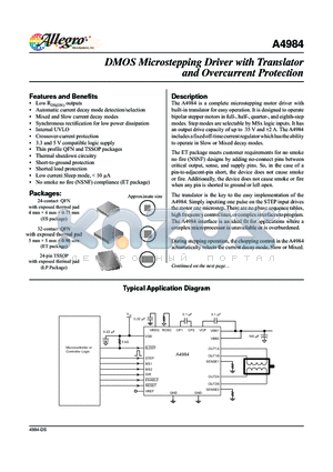 A4984SETTR-T datasheet - DMOS Microstepping Driver with Translator and Overcurrent Protection