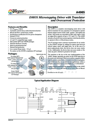 A4985SESTR-T datasheet - DMOS Microstepping Driver with Translator and Overcurrent Protection