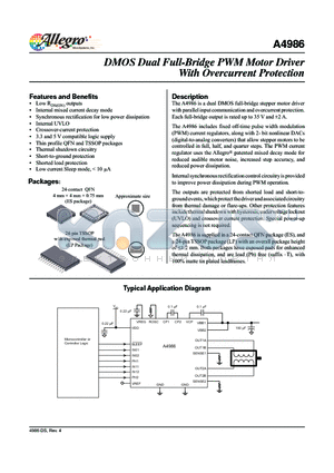 A4986 datasheet - DMOS Dual Full-Bridge PWM Motor Driver With Overcurrent Protection