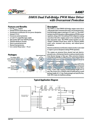 A4987 datasheet - DMOS Dual Full-Bridge PWM Motor Driver with Overcurrent Protection