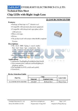 22-21SURC/S530-XX/TR8 datasheet - Chip LEDs with Right Angle Lens