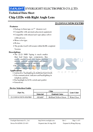 22-21SYGC/S530-XX/TR8 datasheet - Chip LEDs with Right Angle Lens