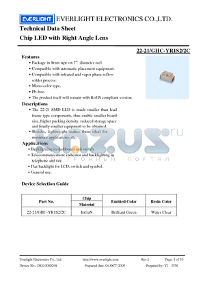 22-21-GHC-YR1S2-2C datasheet - Chip LED with Right Angle Lens