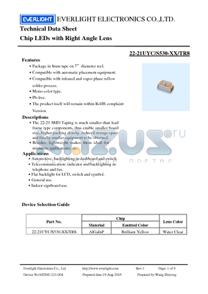 22-21UYC datasheet - Chip LEDs with Right Angle Lens