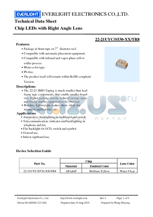 22-21UYC/S530-XX/TR8 datasheet - Chip LEDs with Right Angle Lens