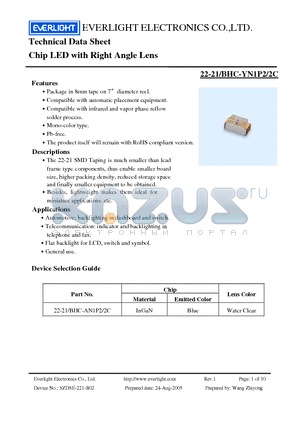 22-21/BHC-YN1P2/2C datasheet - Chip LED with Right Angle Lens