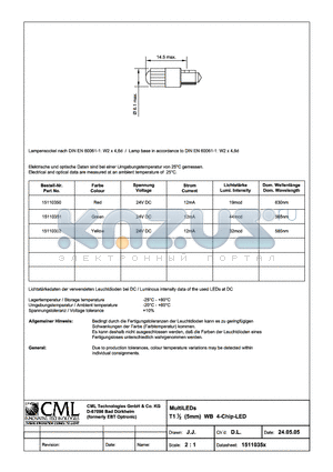 1511035X datasheet - MultiLEDs T11/2 (5mm) WB 4-Chip-LED