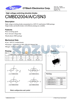 CMBD2004S datasheet - High voltage switching (double) diodes