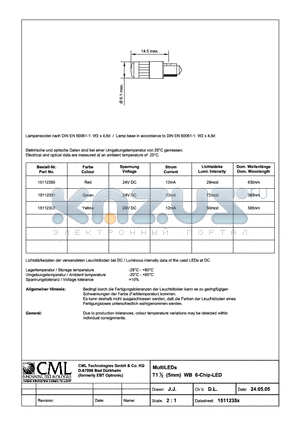 15112350 datasheet - MultiLEDs T11/2 (5mm) WB 6-Chip-LED