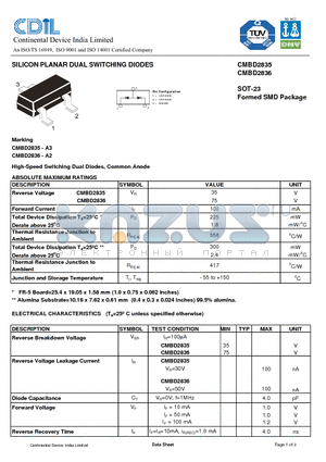 CMBD2835 datasheet - SILICON PLANAR DUAL SWITCHING DIODES