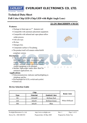 22-23C-R6GHBHW-C01-2C datasheet - Full Color Chip LED (Chip LED with Right Angle Lens)