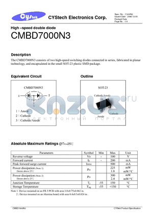 CMBD7000N3 datasheet - High -speed double diode