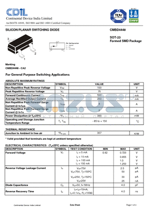 CMBD4448 datasheet - SILICON PLANAR SWITCHING DIODE