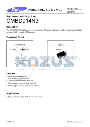 CMBD914N3 datasheet - High -Speed switching diode