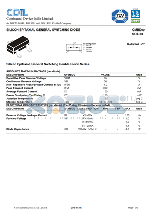 CMBD99 datasheet - SILICON EPITAXIAL GENERAL SWITCHING DIODE